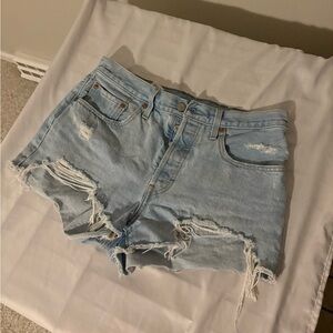 Levi's Light Blue Ripped Jean Shorts